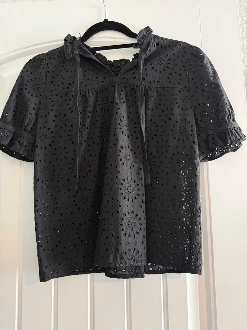 Madewell Black Eyelet Puff Sleeve Blouse - Size XXS